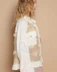 POL Eyelet Flower Pearl Detail Lace Patchwork Shirt