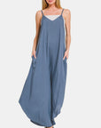 Zenana Spaghetti Strap Wide Leg Overalls with Pockets