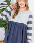 e Luna PLUS Striped Solid Mix Babydoll Top