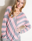 e Luna Hacci Slub Stripe V-Neck Top