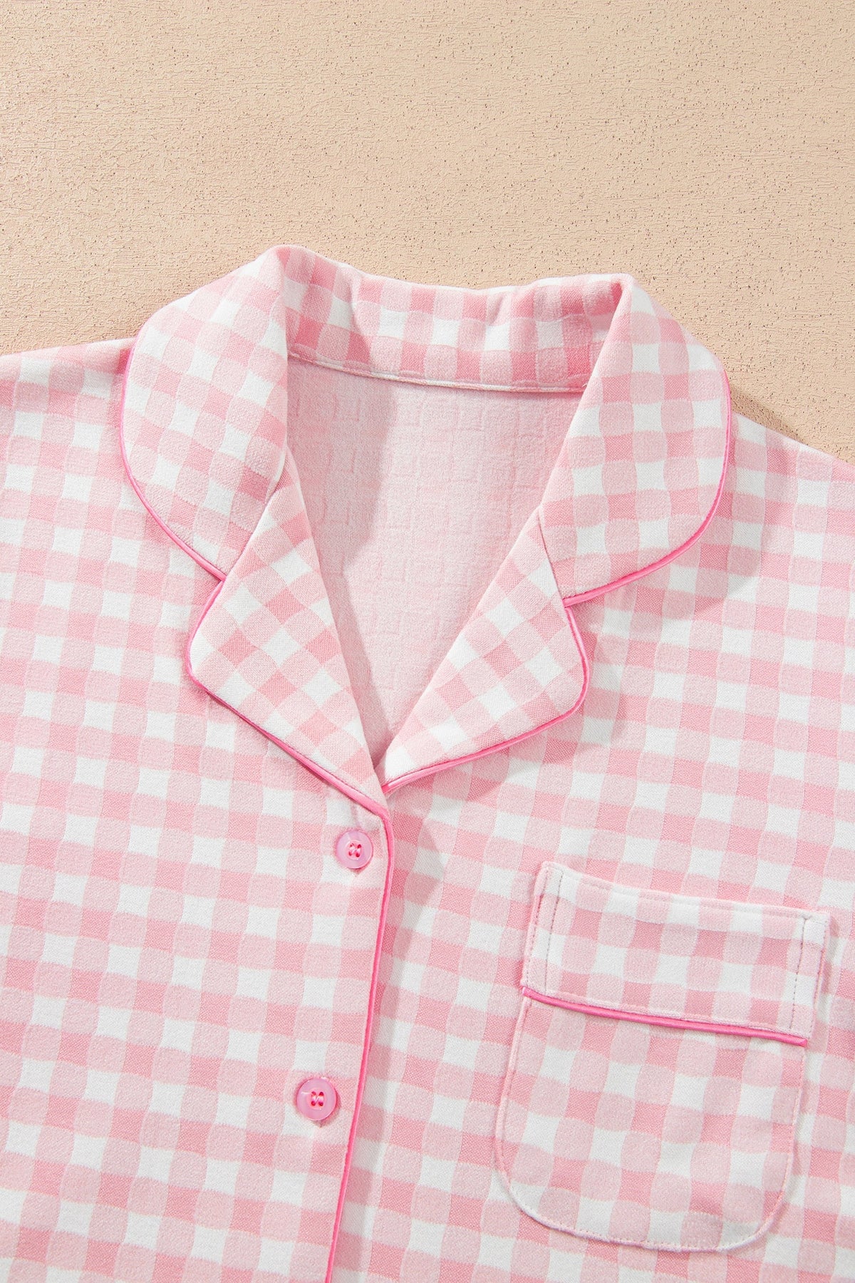Pink Gingham Button-Front Pajama Set