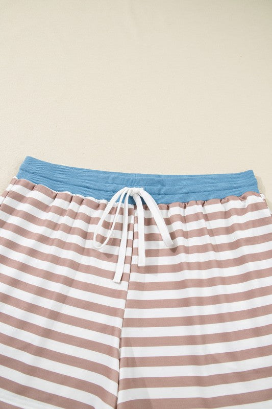 Plus Size Stripe Contrast Trim Pullover and Shorts