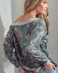 Plus Wide V-Neck Sweatshirt in Floral - Online Only