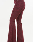 GJG Denim Leopard Bell Bottom Jean in Burgundy- Inseam 32