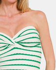 Zenana Twisted Sweetheart Neck Striped Tube Top