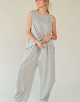 Davi & Dani Drawstring Hem Round Neck Tank and Pants Set