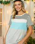 e Luna Striped Solid Color Blocked Top