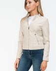 Snobbish PU Leather Zip Up Jacket with Pockets