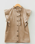 Denim Patchwork Ruffle Sleeve Jacket Vest