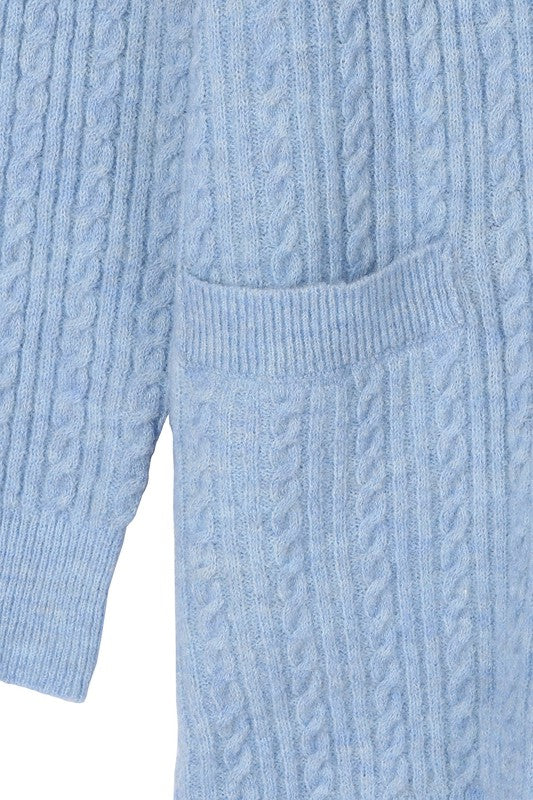 Lilou Wool Blended Cable Knit Cardigan in Light Blue