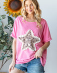 HOPELY Leopard Star Patch Short Sleeve T-Shirt