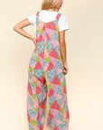 Haptics Full Size Printed Wide Leg Overalls with Side Pockets