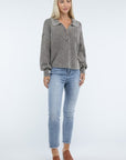 ZENANA Washed Collared Henley Sweater