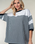 White Birch Full Size Striped Contrast Round Neck Top