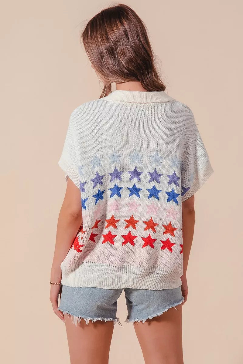 SO ME Fourth Of July Stars Loose Fit Knit Top