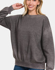 Zenana Full Size Acid Wash Fleece Long Sleeve Sweatshirt