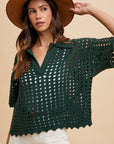 Annie Wear Openwork Johnny Collar Knit Cover Up