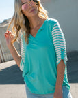 e Luna Striped Mix Split Neck Top