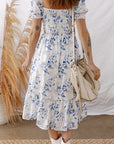 Floral Smocked Puff Sleeve Tiered Midi Dress