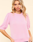 Haptics Full Size Wavy Rib Half Sleeve Knit Top