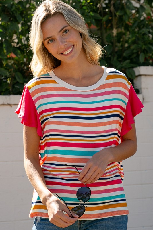 e Luna Multi Stripe Mixed Top