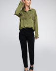 Fringe Trim Satin Shirt