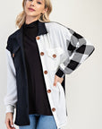 Celeste Full Size Plaid Contrast Button Up Shacket