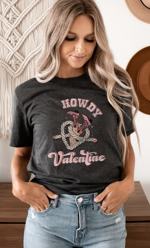 Howdy Valentine Cowboy Boots Graphic Tee