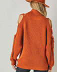 Davi & Dani Turtle Neck Cutout Long Sleeve Sweater - Online Only