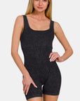 Zenana Washed Ribbed Romper with Pad