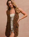 BiBi Leopard Button Up Denim Vest