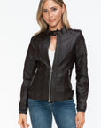 Snobbish PU Leather Biker Jacket with Side Zip Pockets