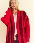 Davi & Dani Cable-Knit Color Block Open Front Cardigan