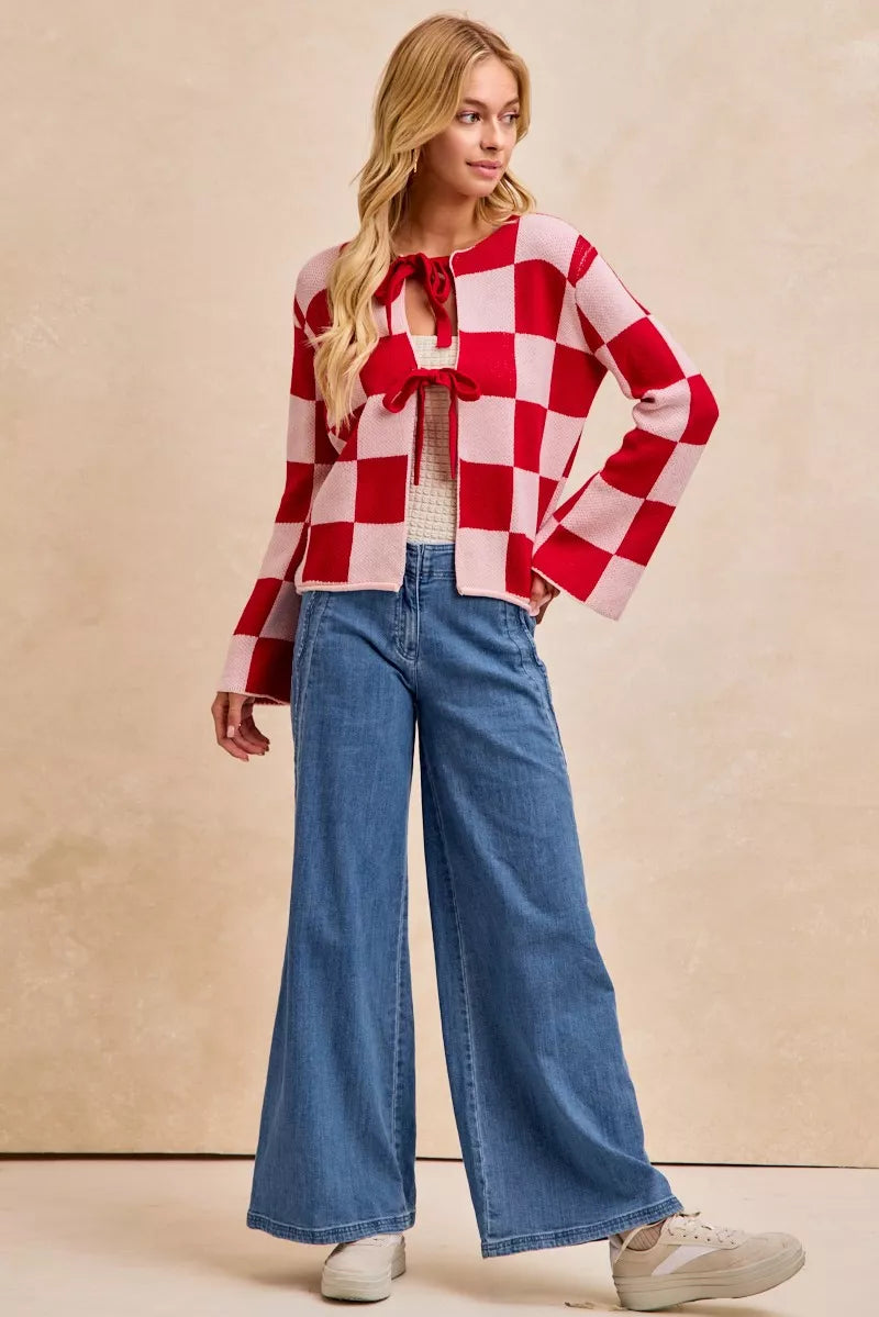 BiBi Wavy Side Edge Detail Lined Wide Leg Jeans