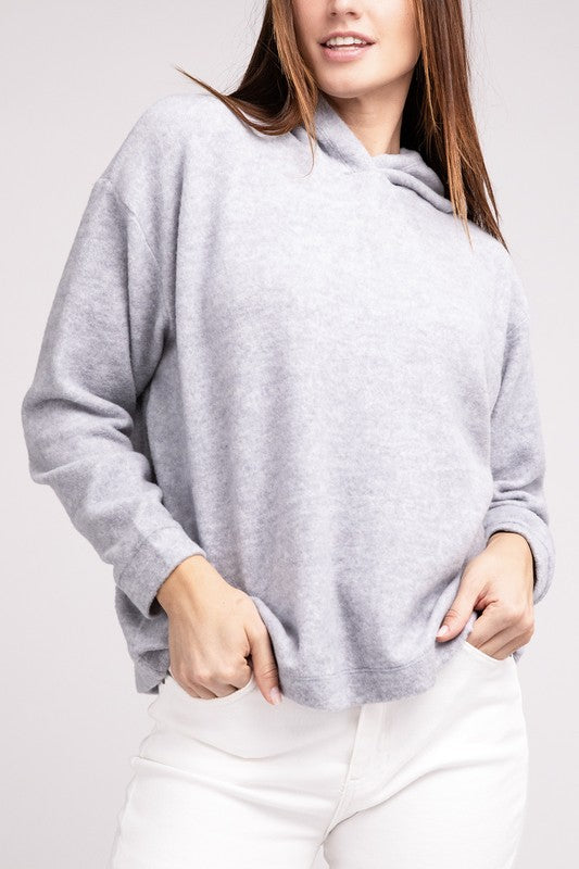 Zenana Hooded Brushed Melange Hacci Sweater