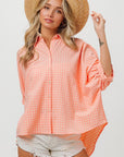 BiBi Plaid Button Up Dolman Sleeve Shirt