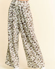 Davi & Dani Drawstring Leopard Wide Leg Pants