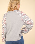 VERY J Printed Long Sleeve Round Neck Knit Top