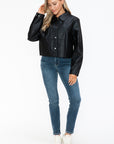 Snobbish Snap Down Long Sleeve PU Leather Jacket