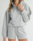 Women Stand Neck Zipped Sweatshirt and Shorts Set