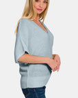 Zenana V-Neck Short Sleeve Dolman Sweater