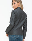 Snobbish Faux Leather Biker Jacket with Side Zip Pockets