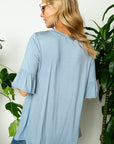 e Luna PLUS Solid Ruffled Sleeve Loose Top