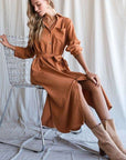 Jade by Jane Solid Button Down Belted Long Dress