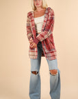 VERY J Fuzzy Plaid Long Sleeve Hooded Jacket