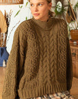 POL Mock Neck Cable Knit Sweater