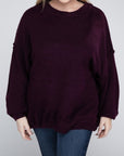 Zenana Plus Oversized Round Neck Raw Seam Melange Sweater