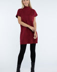 ZENANA Mock Neck Short Sleeve Sweater Dress with Pocket