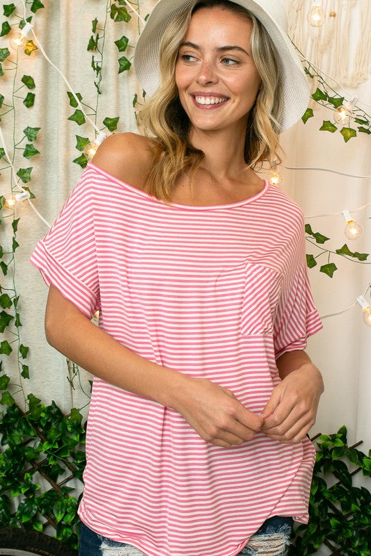 e Luna PLUS Striped Jersey Shoulder Top