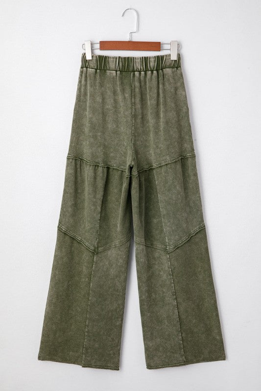 Mineral Wash Patchwork Tiered Wide Leg Pants